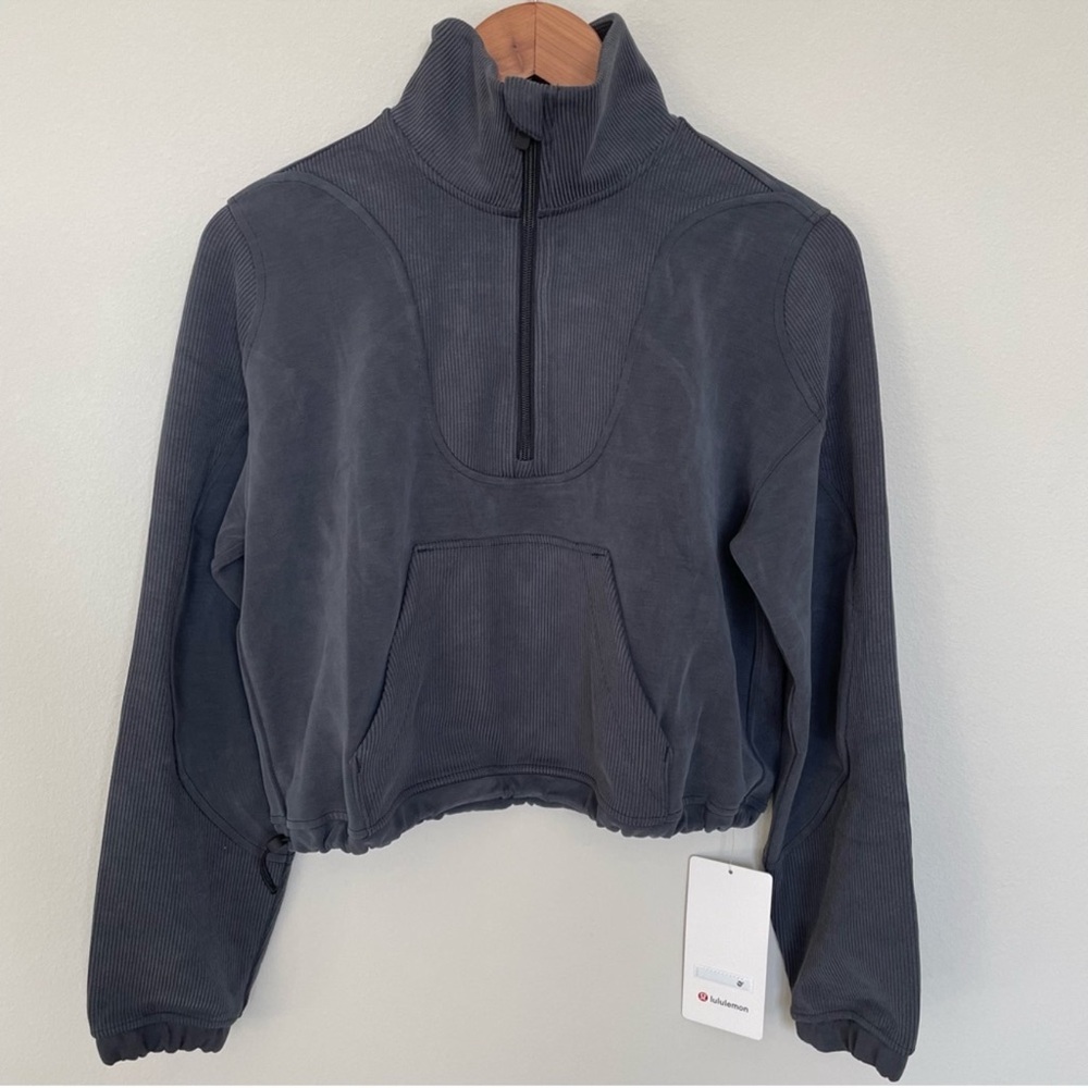 NWT Lululemon Brushed Softstreme Ribbed Half Zip Black Size 2